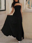 (129) Vestido elegante e sexy de cor sólida com fenda