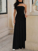 (129) Vestido elegante e sexy de cor sólida com fenda