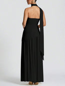 (129) Vestido elegante e sexy de cor sólida com fenda