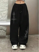 (147) Calça Moletom Feminina Wide Leg Estilosa Gotica Versatil Punk