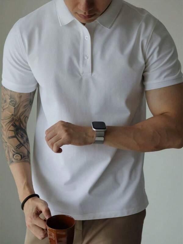 (024) Camiseta POLO Básica de Verão com Gola Clássica