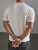 (026) Suéter de Malha de Manga Curta de Cor Sólida Masculino