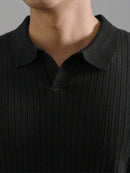 (026) Suéter de Malha de Manga Curta de Cor Sólida Masculino