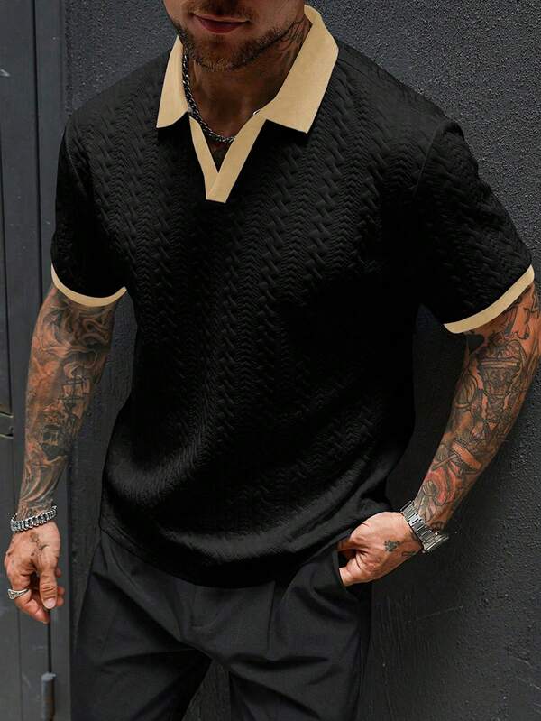 (025) Manfinity CasualCool Camisa Polo de Manga Curta Casual Versátil