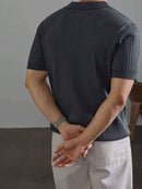 (026) Suéter de Malha de Manga Curta de Cor Sólida Masculino