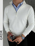 (021) Suéter Masculino Casual de Manga Longa com Zíper Parcial, Versátil
