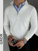 (021) Suéter Masculino Casual de Manga Longa com Zíper Parcial, Versátil