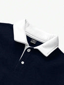 (036) Manfinity Homme Camisa Polo de Manga Longa com Gola Contrastante, Ajuste Folgado, Suéter Polo