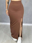 (144) Saia Com Fenda Lateral Modelagem Perfeita No Corpo Midi Casual