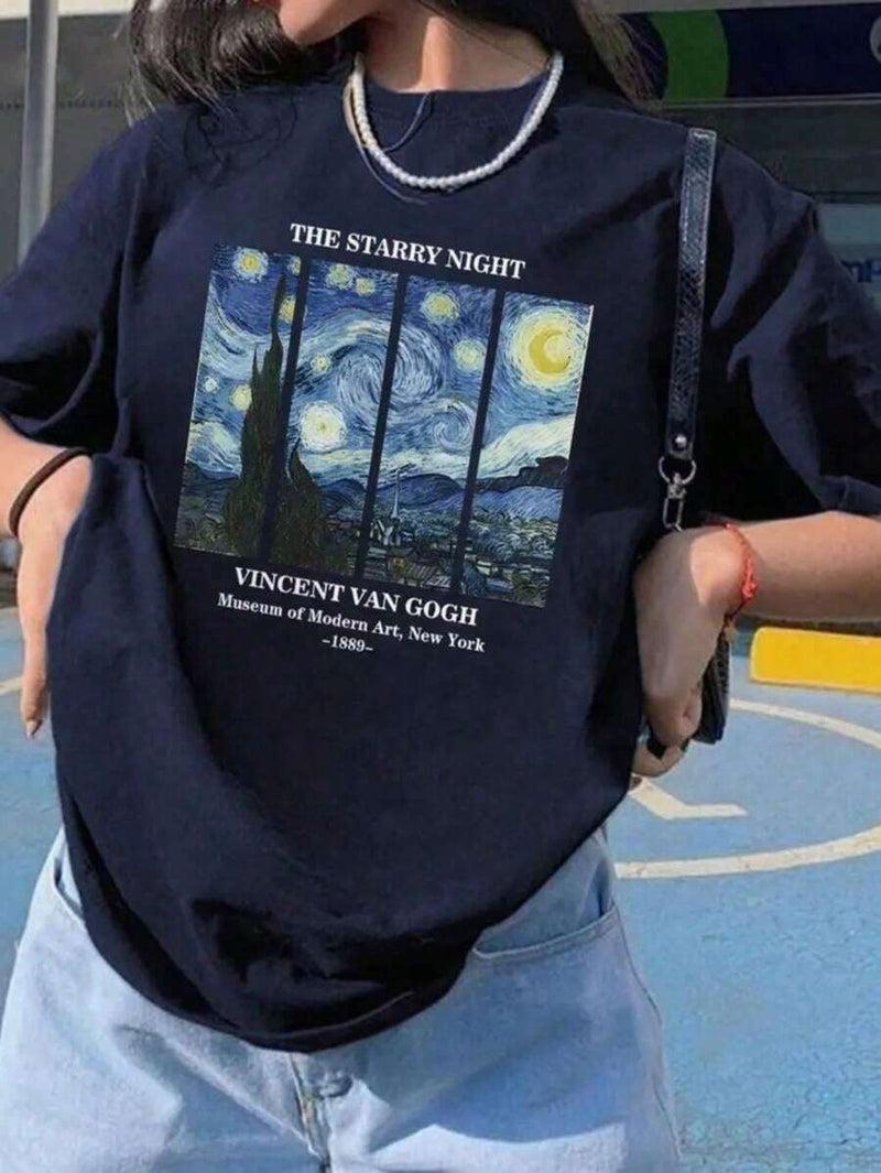 (117) Camisa feminina van Gogh máximo conforto casual modelo 100% algodão manga curta