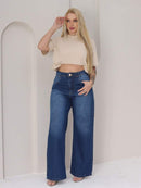 (131) Calça Jeans Wide Leg Feminina Marmorizada Pantalona
