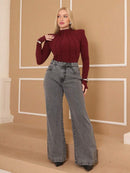 (131) Calça Jeans Wide Leg Feminina Marmorizada Pantalona
