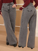 (131) Calça Jeans Wide Leg Feminina Marmorizada Pantalona