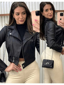 (114) Jaqueta De Couro Feminina Com Ziper Inverno Elegante