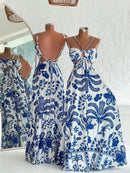 (123) Vestido Mari Longo Floral Com Amarração Nas Costas e Abertura
