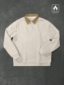 (036) Manfinity Homme Camisa Polo de Manga Longa com Gola Contrastante, Ajuste Folgado, Suéter Polo