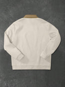 (036) Manfinity Homme Camisa Polo de Manga Longa com Gola Contrastante, Ajuste Folgado, Suéter Polo