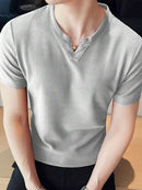 (031) Manfinity Homme Camiseta Masculina Casual de Cor Sólida