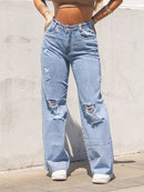 (132) calca jeans feminina wide leg pantalona