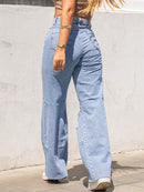 (132) calca jeans feminina wide leg pantalona