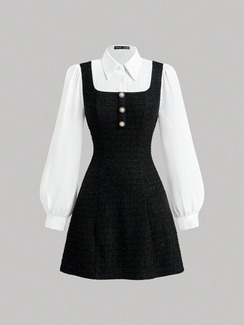 (127)  Vestido Casual Curto com Botões na Frente