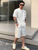 (035) Camiseta de Manga Curta de Verão com Etiqueta Impressa