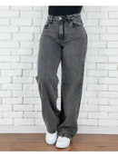 (145) Calça Wide Leg Pantalona Jeans Feminina Cintura Alta Levanta Bumbum