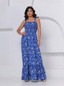 (119) Vestido Longo de Alca estampado Floral Crepenho