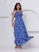 (119) Vestido Longo de Alca estampado Floral Crepenho