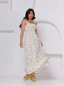 (119) Vestido Longo de Alca estampado Floral Crepenho