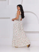 (119) Vestido Longo de Alca estampado Floral Crepenho