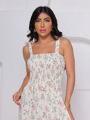 (119) Vestido Longo de Alca estampado Floral Crepenho