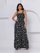 (119) Vestido Longo de Alca estampado Floral Crepenho