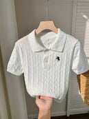 (111) Comfortcana Top Casual Diária Feminina Bordada com Estrela de Manga