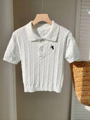 (111) Comfortcana Top Casual Diária Feminina Bordada com Estrela de Manga