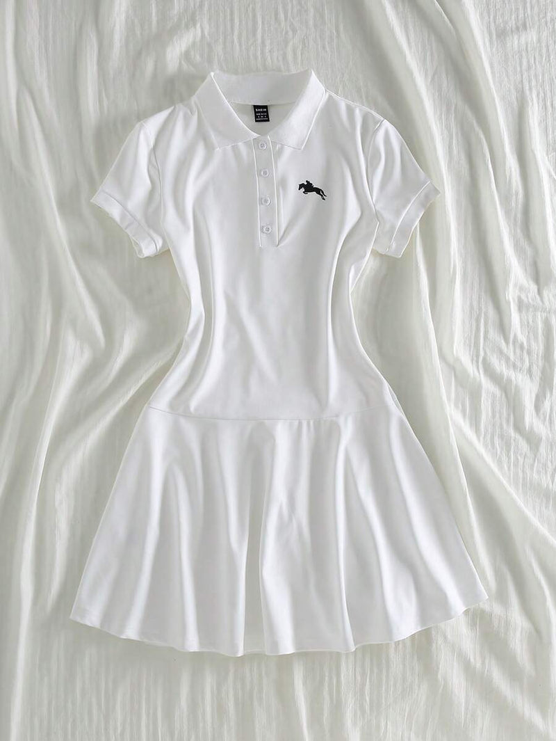 (128) Elamini Vestido Casual Feminino com Gola de Polo