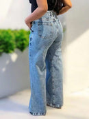 (145) Calça Wide Leg Pantalona Jeans Feminina Cintura Alta Levanta Bumbum
