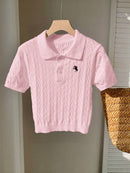 (111) Comfortcana Top Casual Diária Feminina Bordada com Estrela de Manga