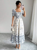 (125) Elenzga Vestido de Manga Curta Ajustado na Cintura e Estilo A-Line