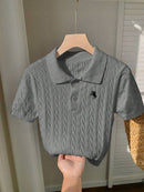 (111) Comfortcana Top Casual Diária Feminina Bordada com Estrela de Manga