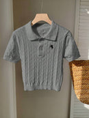 (111) Comfortcana Top Casual Diária Feminina Bordada com Estrela de Manga