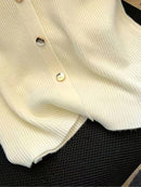 (112) Top Cropped de Tricô com Gola Polo e Manga Curta, Ombro Regular, Verão