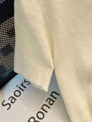 (112) Top Cropped de Tricô com Gola Polo e Manga Curta, Ombro Regular, Verão