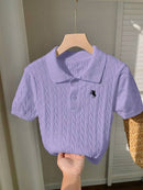 (111) Comfortcana Top Casual Diária Feminina Bordada com Estrela de Manga