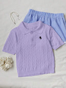 (111) Comfortcana Top Casual Diária Feminina Bordada com Estrela de Manga