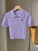 (111) Comfortcana Top Casual Diária Feminina Bordada com Estrela de Manga