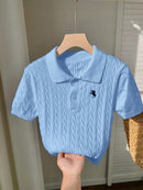 (111) Comfortcana Top Casual Diária Feminina Bordada com Estrela de Manga