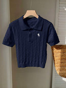 (111) Comfortcana Top Casual Diária Feminina Bordada com Estrela de Manga