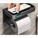 (03)  Suporte Preto Porta Papel Higienico e Suporte para Celular Papeleira Com Adesivo