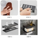 (03)  Suporte Preto Porta Papel Higienico e Suporte para Celular Papeleira Com Adesivo